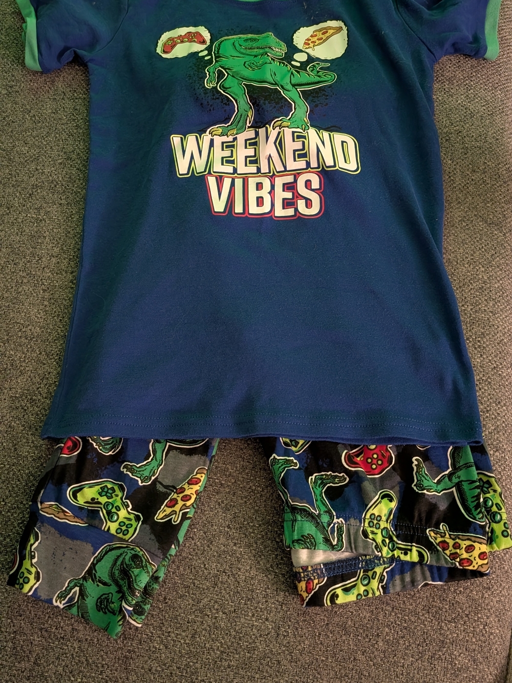 Weekend Vibes Blue & Green Dinosaur Pajama Set for Kids